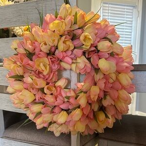 Spring Floral Wreath - Pink and Yellow